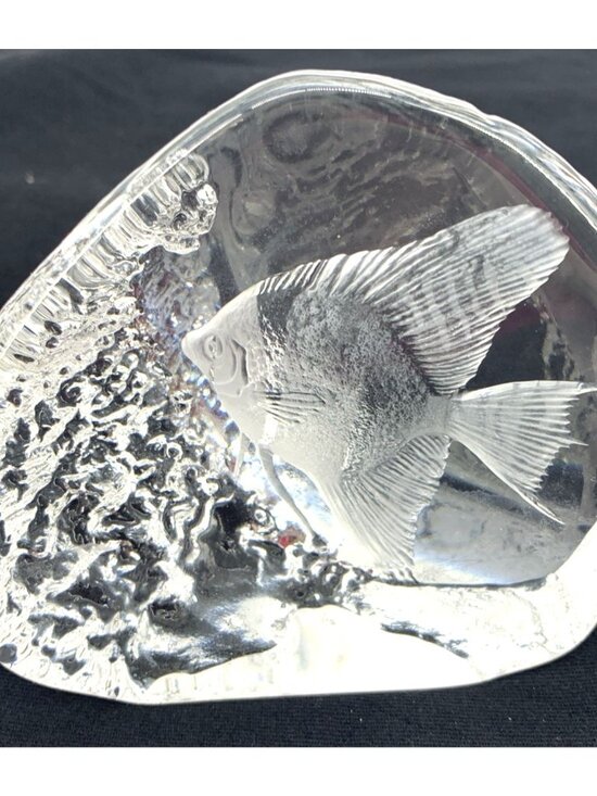 Other - Art Glass Angel Fish Paperweight Clear Sweden Signed Numbered 4" Tall